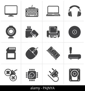 Black Computer peripherals and accessories icons - vector icon set Stock Vector