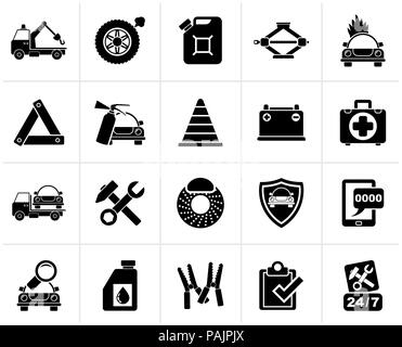 Black Roadside Assistance and tow  icons  - vector icon set Stock Vector