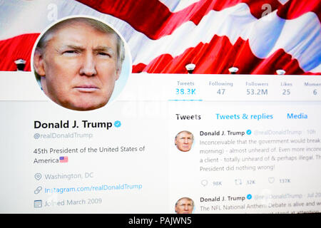 Brussels, Belgium - July 21, 2018: The official twitter page of Donald J. Trump, 45th President of the USA. Stock Photo