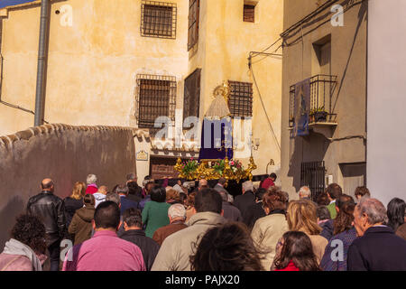 Carrying The Patron Saints Through The Streets of a Small rural town in Spain, As It Celebrates Semana Santa, Easter parade, Holy Week, Stock Photo