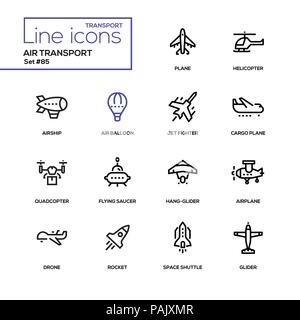 Air transport - line design icons set Stock Vector