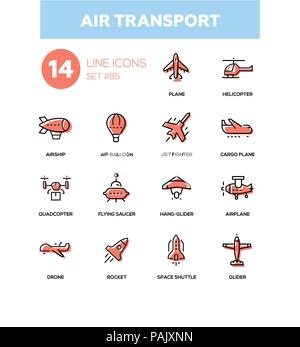 Air transport - line design icons set Stock Vector