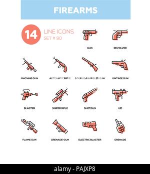 Firearms - modern line design icons set Stock Vector