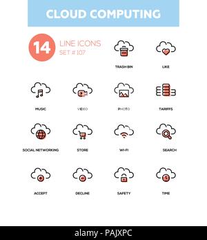 Cloud computing - modern line design icons set Stock Vector