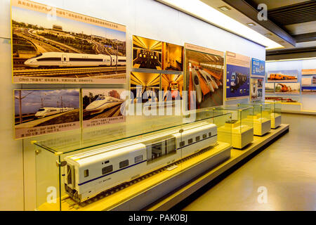 BEIJING, CHINA - APR 6, 2016: Interior of the Railway Museum, Beijing, China. The museum shows the development of the Chinese railway Stock Photo