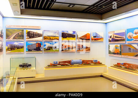 BEIJING, CHINA - APR 6, 2016: Interior of the Railway Museum, Beijing, China. The museum shows the development of the Chinese railway Stock Photo