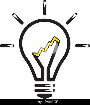 Electric Light Bulb Lamp with analytic graphic. Symbol of bright idea. Linear vector illustration with editable line Stock Vector