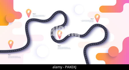 Travel Infographic Template Stock - Road Map And Journey Route Infographics Template Winding Road Timeline Illustration Pak0xj 