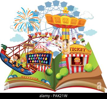 Fun carnival within pop up book illustration Stock Vector