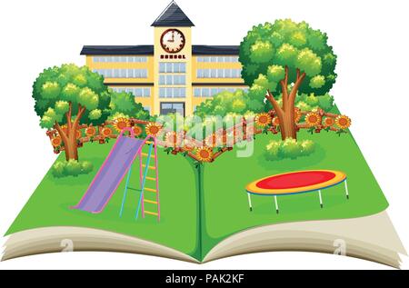 Scene of a school yard pop up book illustration Stock Vector