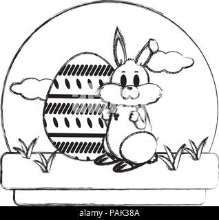 grunge cute rabbit with eggs easter decoration Stock Vector
