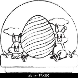 grunge rabbits animals with egg easter decoration Stock Vector