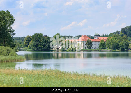 Seeon-Seebruck: Seeon Abbey, lake Klostersee in Germany, Bayern, Bavaria, Oberbayern, Upper Bavaria Stock Photo
