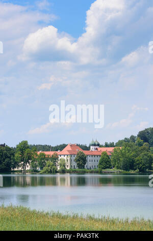 Seeon-Seebruck: Seeon Abbey, lake Klostersee in Germany, Bayern, Bavaria, Oberbayern, Upper Bavaria Stock Photo