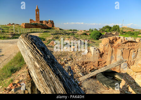 Ruins of Belchite in Catalonia, city destroyed in the Spanish Civil War and left untouched as a memorial to the conflict. Stock Photo