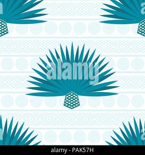Abstract vector background with maguey. Seamless pattern with blue agave cactus Stock Vector