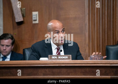 Washington, United States Of America. 19th July, 2018. United States Senator Cory Booker (Democrat of New Jersey questions witnesses during the US Senate Committee on Environment and Public Works hearing on Capitol Hill in Washington, DC on Thursday, July 19, 2018. Credit: Ron Sachs/CNP | usage worldwide Credit: dpa/Alamy Live News Stock Photo