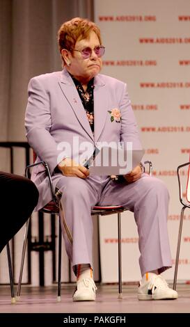 Amsterdam, Netherlands. 24th July, 2018. Sir Elton John, Elton John AIDS Foundation, at the plenary session at the RAI in Amsterdam, on July 24, 2018, during the 22nd International AIDS Conference in the RAI Photo : Albert Nieboer/ Netherlands OUT/Point de Vue OUT | Credit: dpa/Alamy Live News Stock Photo