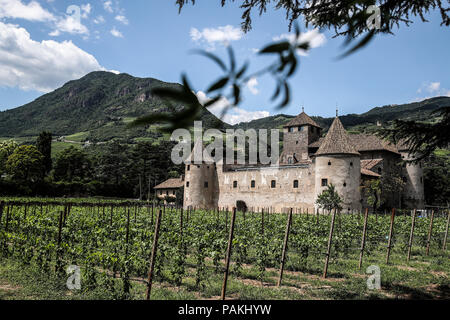 Bolzano. 23rd July, 2018. Photo taken on July 23, 2018 shows the Maretsch Castle in Bolzano, north Italy. Bolzano is located in the Trentino-Alto Adige region. It was once a stop on the coach route between Italy and the flourishing Austro-Hungarian Empire. The city is blended with cultures. Thanks to the cool weather, Bolzano attracts lots of tourists during summer time. Credit: Jin Yu/Xinhua/Alamy Live News Stock Photo