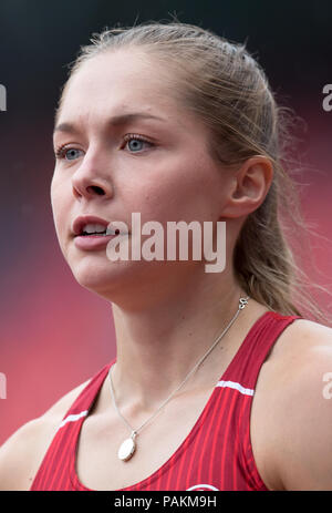 Nuremberg, Germany. 21st July, 2018. Track and Field, German Championships, 100m Women. Gina Lückenkemper is happy after the heat. Credit: Sven Hoppe/dpa/Alamy Live News Stock Photo