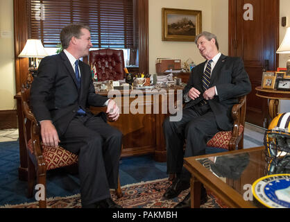 Washington DC, USA. 24th July, 2018. United States Senator John Kennedy (Republican of Louisiana) meets with Judge Brett M. Kavanaugh, US President Donald J. Trump's nominee to replace Justice Anthony Kennedy on the US Supreme Court on Capitol Hill in Washington, DC on Tuesday, July 24, 2018. Credit: Ron Sachs/CNP /MediaPunch Credit: MediaPunch Inc/Alamy Live News Stock Photo