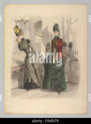 Two Women in Day Dresses: Preparatory drawing for a fashion plate from Le Moniteur de la Mode. Artist: Jules David (French, 1808-1892). Dimensions: sheet: 14 x 10 5/8 in. (35.5 x 27 cm). Date: October 19, 1886. Museum: Metropolitan Museum of Art, New York, USA. Stock Photo