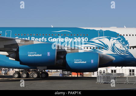 HIFLY AIRBUS A380 IN ‘Save The Coral Reefs’ livery. Stock Photo