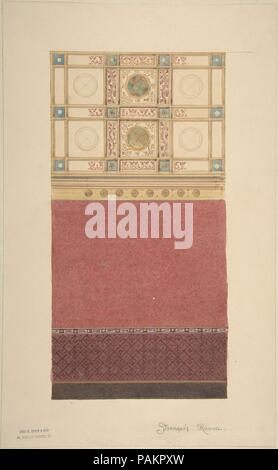 Design for Wall Elevation with Diapered Wainscoting and a Coffered Ceiling. Artist: John Gregory Crace (British, London 1809-1889 Dulwich) , and Son; John Dibblee Crace (British, London 1838-1919 London). Dimensions: sheet: 13 1/8 x 8 1/8 in. (33.3 x 20.6 cm)  mount: 15 7/8 x 10 9/16 in. (40.4 x 26.8 cm). Date: 19th century. Museum: Metropolitan Museum of Art, New York, USA. Stock Photo