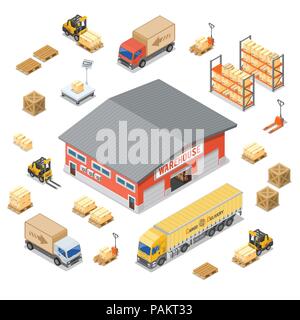 Warehouse Storage and Delivery Isometric Icons Set Stock Vector