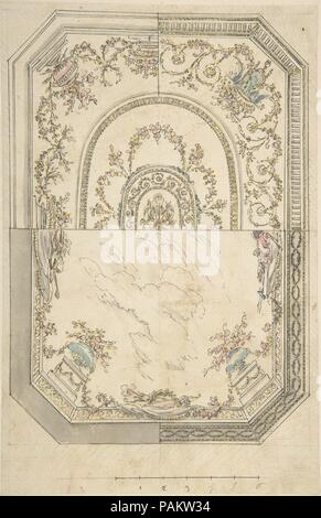 Au Choix Design for a Ceiling. Artist: Anonymous, Italian, first half of the 18th century or early 19th century. Dimensions: sheet: 10 3/8 x 6 11/16 in. (26.3 x 17 cm). Date: n.d..  Design for a ceiling in which several variations are presented. Three options are presented for the central decoration, all with flower vases, which can be combined with one of four different options for a decorative frame. Museum: Metropolitan Museum of Art, New York, USA. Stock Photo