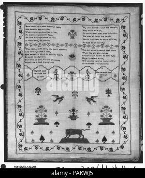 Sampler. Culture: British. Dimensions: Overall (confirmed): 17 1/4 x 14 5/8 in. (43.8 x 37.1 cm). Date: 1818. Museum: Metropolitan Museum of Art, New York, USA. Stock Photo