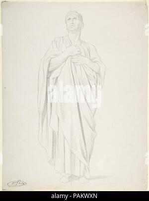 Study of an Apostle, for the painting of the Ascension in Saint-Germain-des-Pres, Paris (1839-1863). Dimensions: 11 1/16 x 8 9/16 in. (28.1 x 21.8cm). Draftsman: Hippolyte Flandrin (French, Lyons 1809-1864 Rome). Date: 1822-64. Museum: Metropolitan Museum of Art, New York, USA. Stock Photo