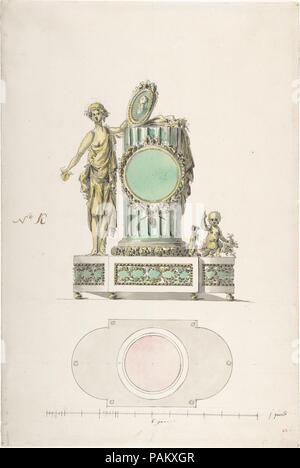 Design for a Clock. Artist: Anonymous, French, 18th century. Dimensions: 14 3/8 x 9 5/8 in.  (36.5 x 24.5 cm). Manufactory: French, Sèvres, 18th century. Date: ca. 1781-85.  This drawing of a small porcelain mantel clock was made for Prince Albert Casimir, Duke of Teschen. When he was appointed governor to the Austrian Netherlands in 1781 he had a new palace built in the city of Brussels. He ordered drawings of the finest examples of Parisian furniture, to decide how best to furnish his new residence. This particular drawing is part of that group and reproduces a Sèvres porcelain clock, which  Stock Photo