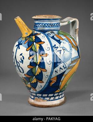 Maiolica: Apothecary jug (brocca). Culture: Italian (supposedly Faenza or Florence). Dimensions: Height: 13 1/8 in. (33.3 cm). Date: early 16th century (?). Museum: Metropolitan Museum of Art, New York, USA. Stock Photo