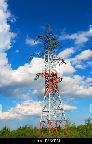 High Voltage R Complex Complex structure of high voltage electricity tower in front of trees ...