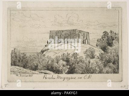 A Powder Magazine in Central Park (from Scenes of Old New York). Artist: Henry Farrer (American, London 1844-1903 New York). Dimensions: plate: 3 3/16 x 4 13/16 in. (8.1 x 12.3 cm)  sheet: 3 11/16 x 5 1/4 in. (9.4 x 13.4 cm). Date: 1877. Museum: Metropolitan Museum of Art, New York, USA.