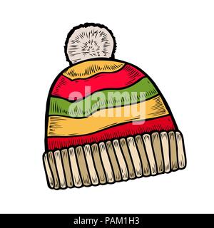 Colored knitted hat icon in cartoon style on a white background Stock Vector
