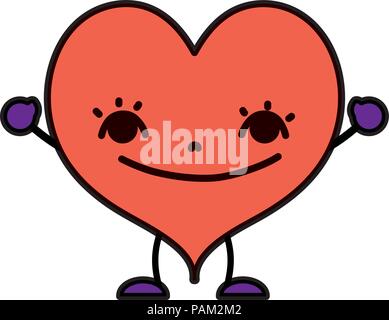 color kawaii smile heart with arms and legs Stock Vector