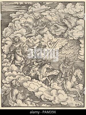 The Apocalyptic Riders, from The Apocalypse. Artist: Hans Burgkmair (German, Augsburg 1473-1531 Augsburg). Dimensions: Sheet: 6 7/16 × 5 1/16 in. (16.3 × 12.9 cm). Published in: Augsburg. Publisher: Silvan Otmar (German, active Augsburg, 1513-40). Series/Portfolio: The Apocalypse. Date: 1523-24.  Plate 3 from a series of 21 woodcuts with scenes from the Apocalypse for Martin Luther's translation of the New Testament. Four editions were published in Augsburg by Silvan Otmar between March 1523 and April 1524. Museum: Metropolitan Museum of Art, New York, USA. Stock Photo