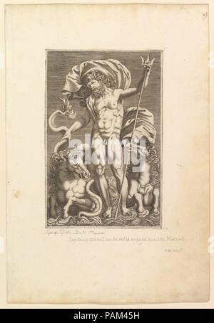 Neptune. After a 16th century engraving. Neptune was the Roman god of ...