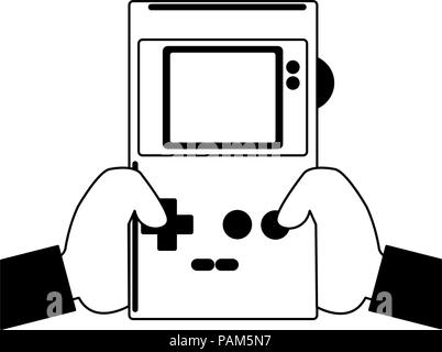 Retro videogame console portable in black and white Stock Vector Image ...