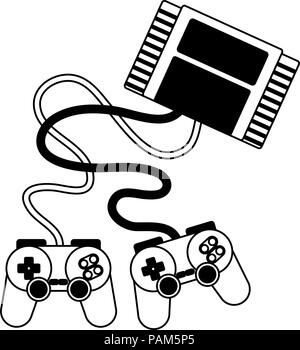 Retro videogame console and gamepads in black and white Stock Vector ...