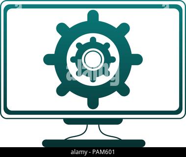 Gear on computer screen blue lines Stock Vector