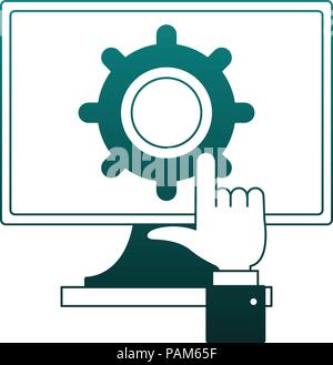 Gear on computer screen blue lines Stock Vector