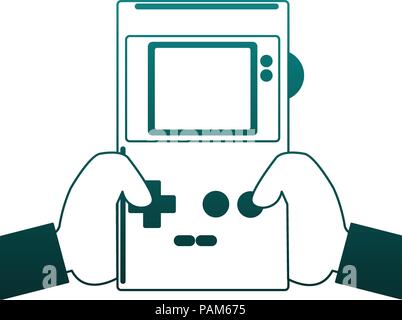Retro videogame console portable blue lines Stock Vector