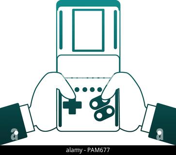 Retro videogame console portable blue lines Stock Vector