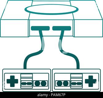 Retro videogame console blue lines Stock Vector