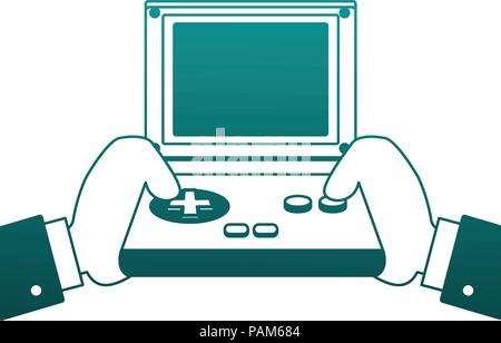 Retro videogame console portable blue lines Stock Vector