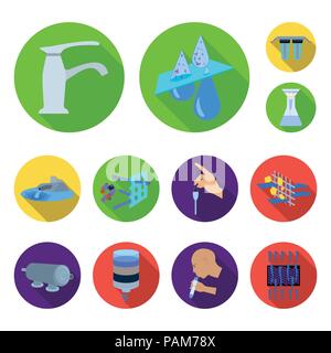 Water filtration system flat icons in set collection for design. Cleaning equipment vector symbol stock  illustration. Stock Vector