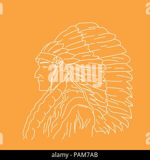 Portrait of Indian chief - head profile of tribal chief Stock Vector